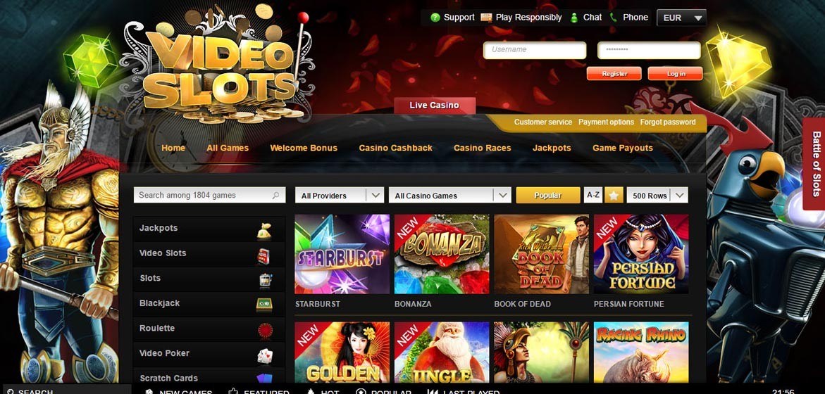 VideoSlots casino lobby