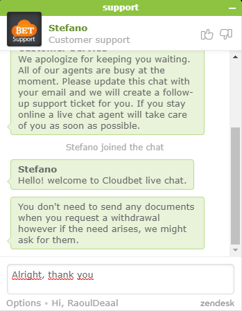 klantenservice cloudbet