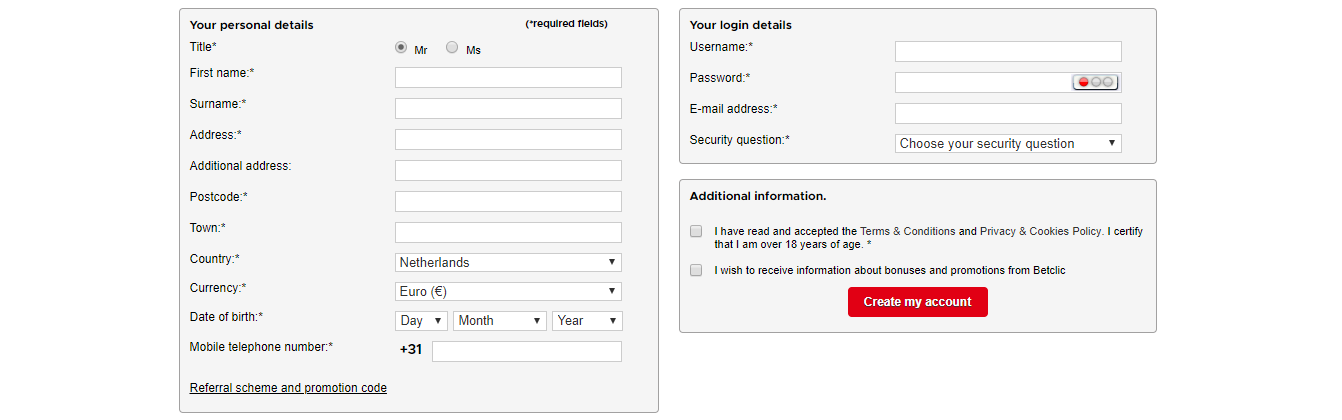 registratiescherm Betclic