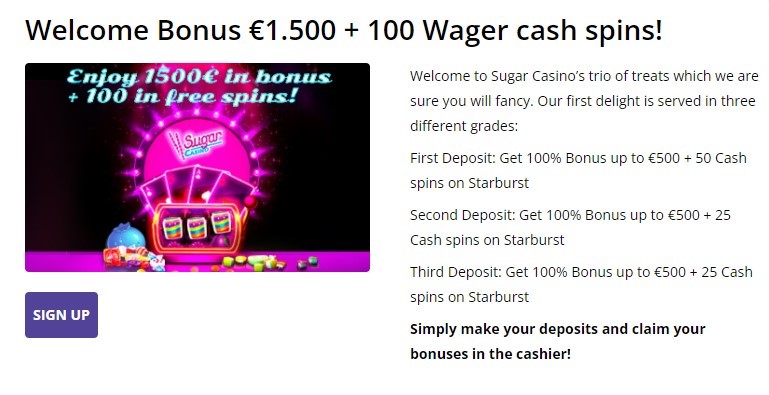 Sugar Casino Welkomstbonus Screenshots