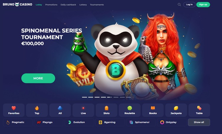 Bruno Casino Homepage Screenshot