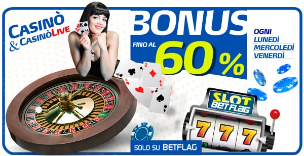 Betflag casinò BONUS Cashback: fino al 60% di rimborso